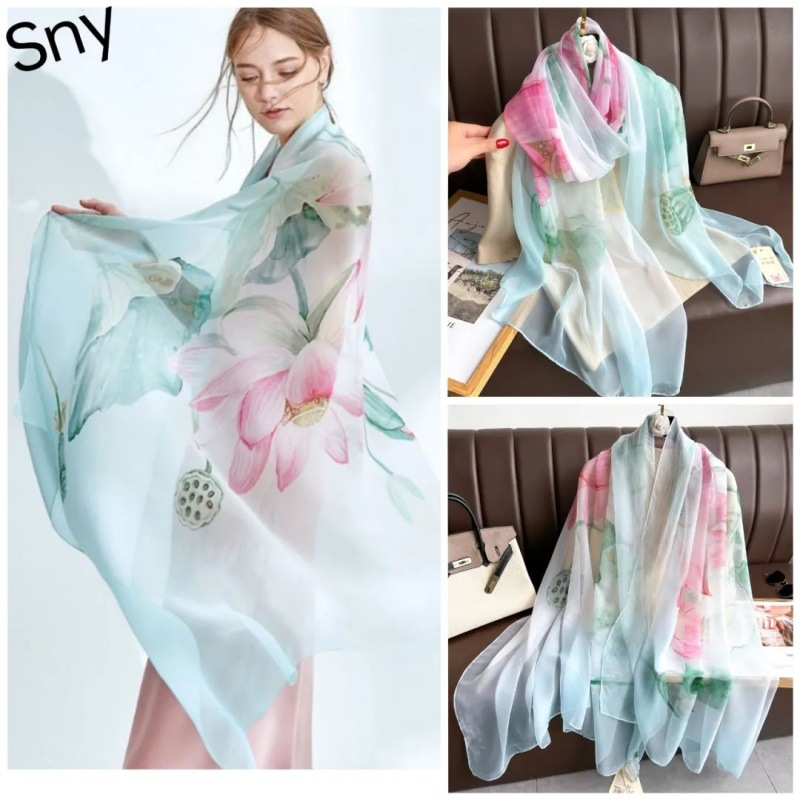 Picture of Spring and Summer New Soft Yarn Sunscreen Shawl Summer Thin Imitation Silk Long Silk Scarf Fashion Printed Flower Scarf