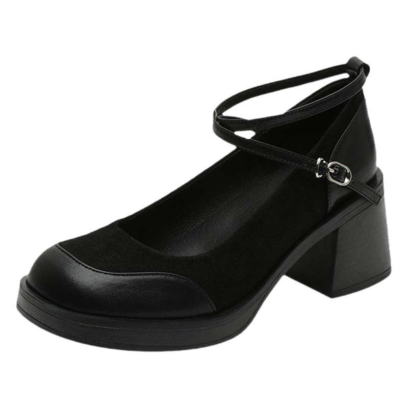 French retro Chanel style chunky heel Mary Jane shoes chunky heel high heel shoes elegant Mary Jane women's shoes evening shoes