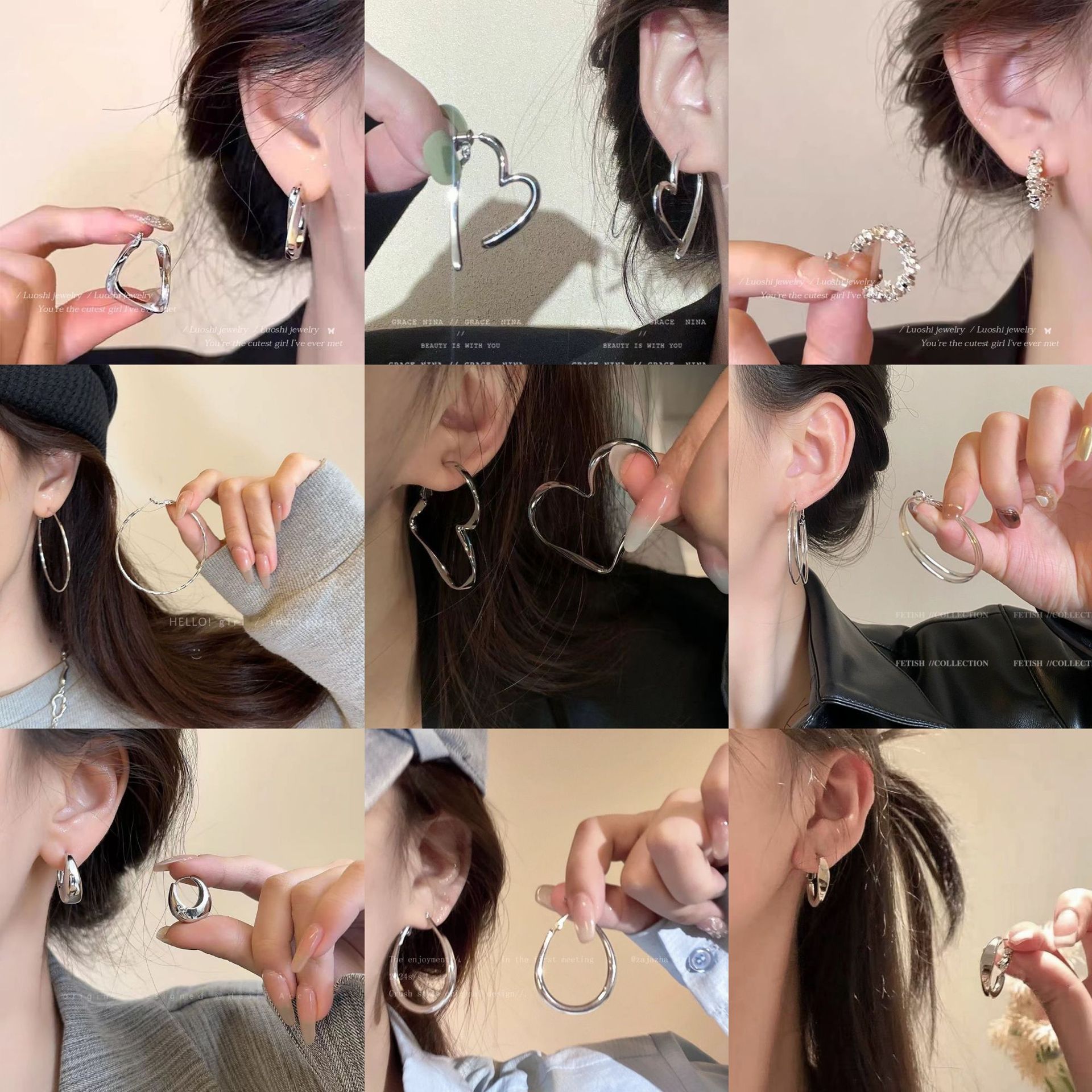 Collection ~ silver Cold Style Simple Advanced Sense Ear Ring Earrings Ear Clip Design Sense Atmospheric European and American Exaggerated Earrings
