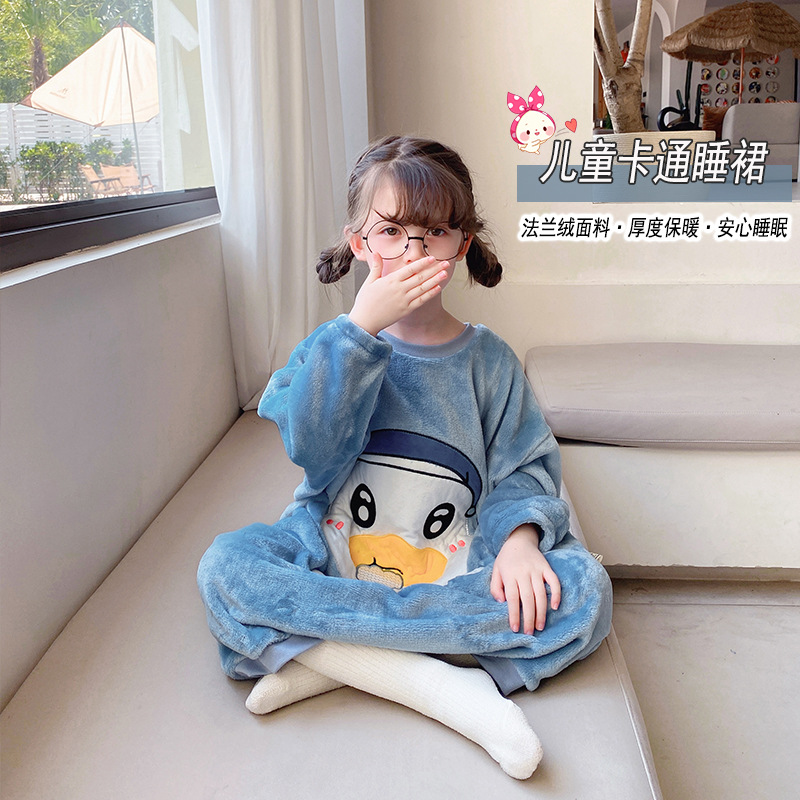 Picture of 10-30kg Middle and Large Children Can Open Button Anti-Kick and Anti-Cold Sleeping Bag Primary School Dormitory Autumn and Winter Coral Velvet Thermal Robe