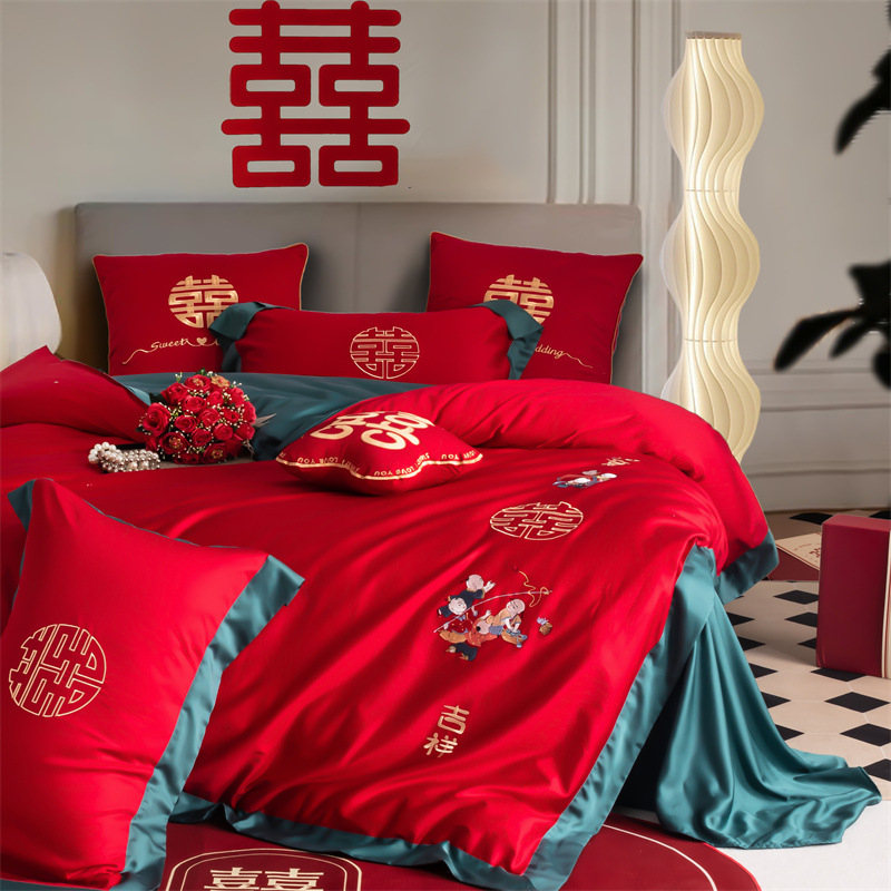 Picture of 100 long-staple cotton high-end new Chinese wedding cotton four-piece wedding cotton national tide red embroidery kit