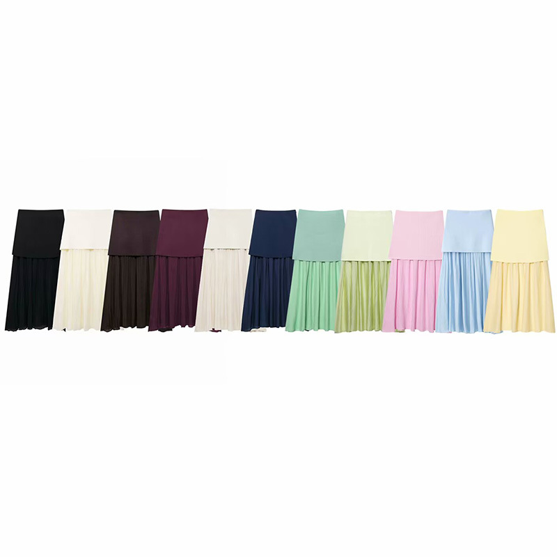 European and American Cross-Border 2024 New Women's Autumn and Winter Knitted Pleated Splicing Skirt Half-Length Skirt