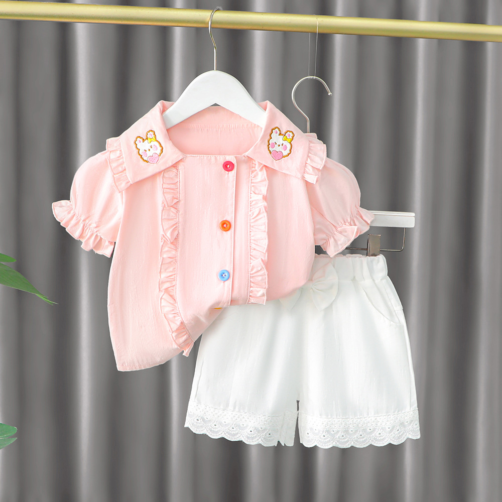 New children's clothing children's short sleeve lapel clothes baby girl shirt western style shorts summer girls summer suit