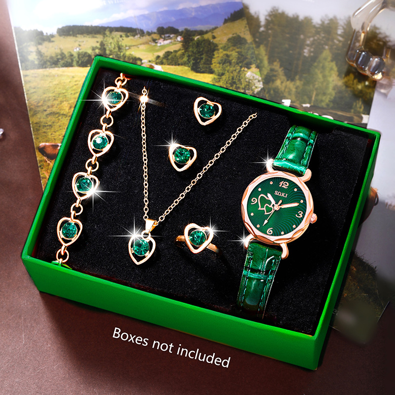 Europe and the United States cross-border new crystal love jewelry watch cover fashion temperament peach heart necklace earrings ring bracelet