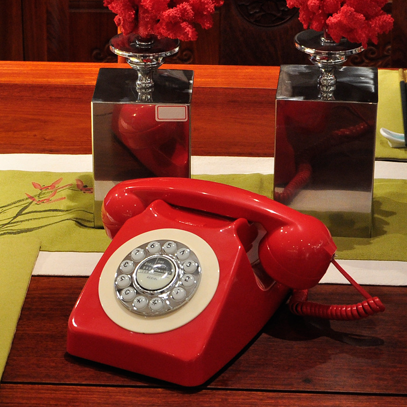 Picture of Telephone European Retro Style Home Antique Landline Old-Fashioned Telephone Office Antique American-Style Rotary Dial Telephone