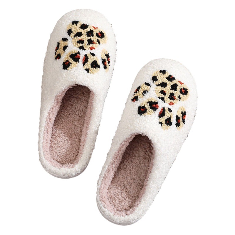 Cross-border popular cartoon leopard print cat claw cotton slippers Women's Home winter woolen slippers thick bottom plush in stock wholesale New