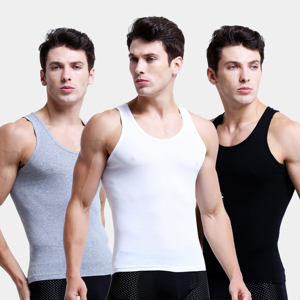 Men's vest men's summer cotton tight bottoming shirt undershirt men's sleeveless sports wide shoulder waistcoat