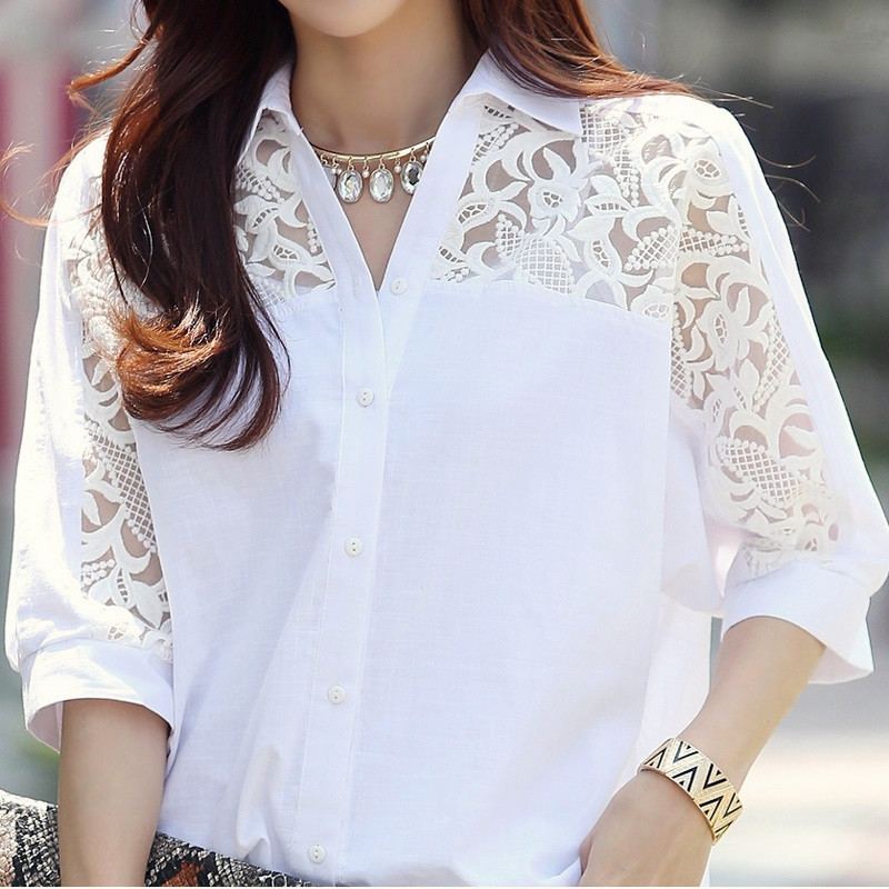 Chiffon Cut Out Shirt for Women 2025 Spring and Summer Cross-Border New Large Size Fat mm Korean Style Three-Quarter Sleeve Loose White Top