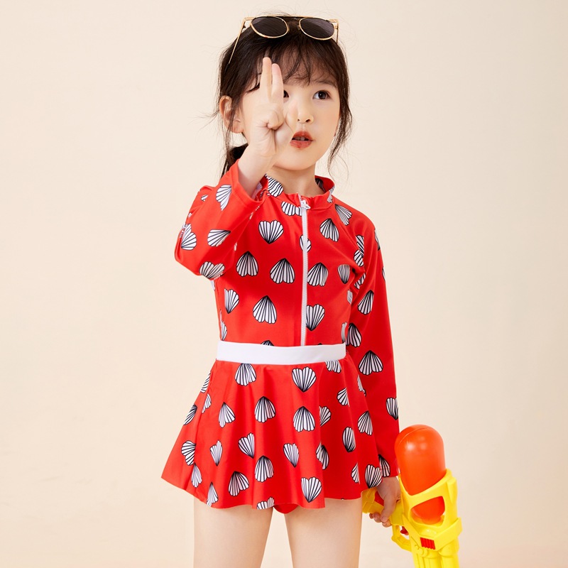 Children's Swimwear Girls' one-piece Middle and Big Children's one-piece Skirt-style Sunscreen Swimwear for Students and Girls Hot Spring Swimwear