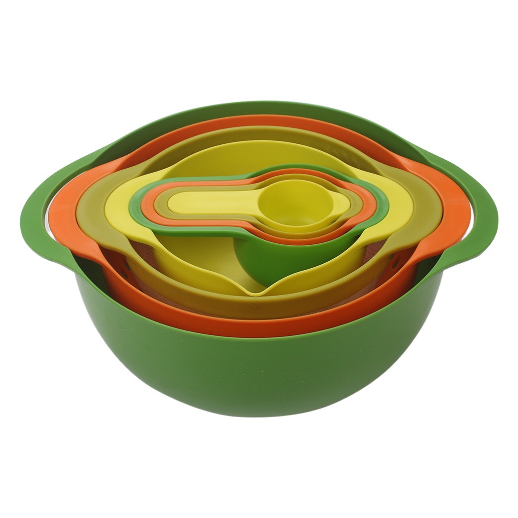 Creative Kitchen Storage Rice Sieve Salad suit Baking Rainbow Measuring Cup Bowl 8-piece DIY Cookware