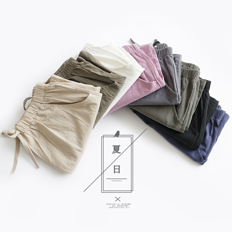 Picture of 2022 New High Waist Cotton and Linen Shorts Women's Linen Slim Loose Hot Pants Large Size Thin Casual Elastic Waist Pants