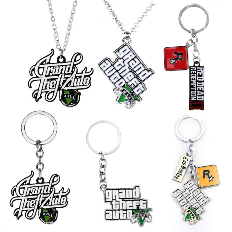Game Gat5 Man Thief Car Keychain Pendant Horizontal Overbearing Logo Necklace Pendant Guilty Urban Peripherals