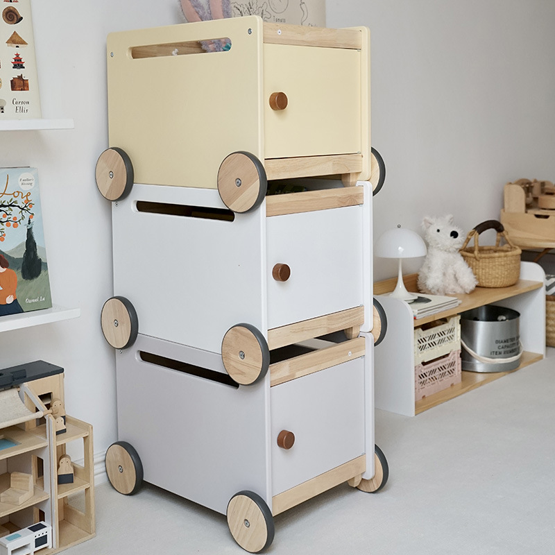 Children's Wooden Multi-functional Trash Household Combination Storage Box Storage Cabinet Basket Ins Nordic Style Furniture