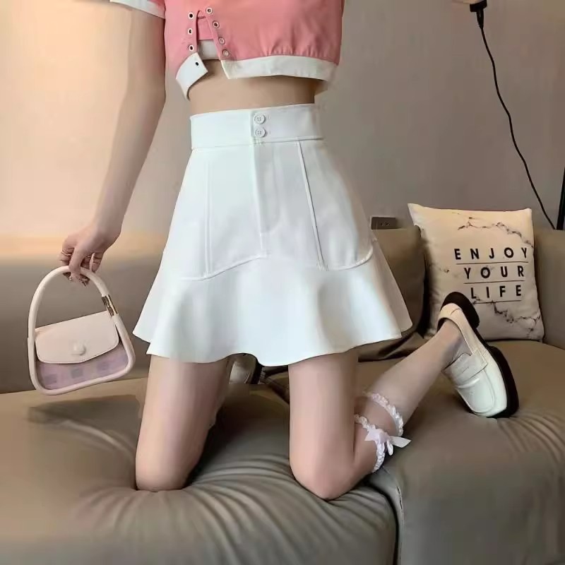 Black Short Skirt Ruffle Fishtail Skirt High Waist 2024 New A- Line Skirt Women's Spring and Summer Skirt Skirt Hip Skirt