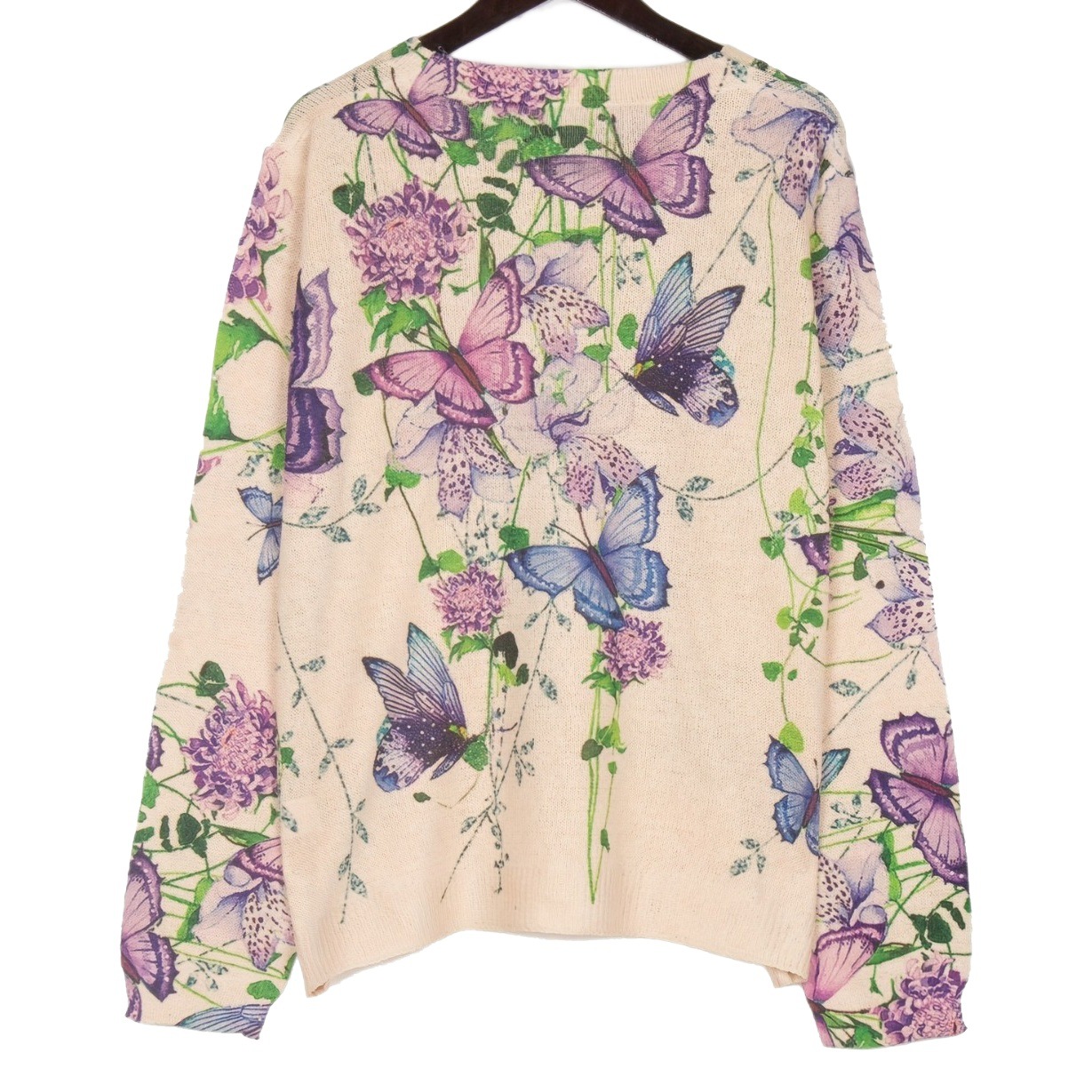 Autumn and Winter Palace style elegant butterfly print knitted pullover long sleeve round neck contrast color sweater female Amazon cross-border
