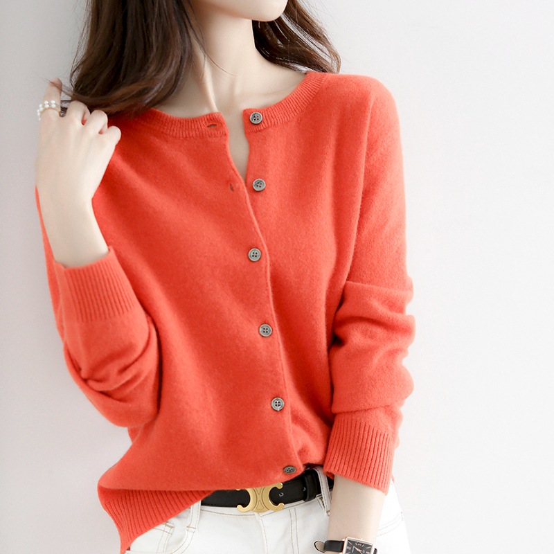 Picture of 2023 autumn and winter new women's round neck cardigan bottoming shirt Korean style long sleeve fashion soft knitted small coat