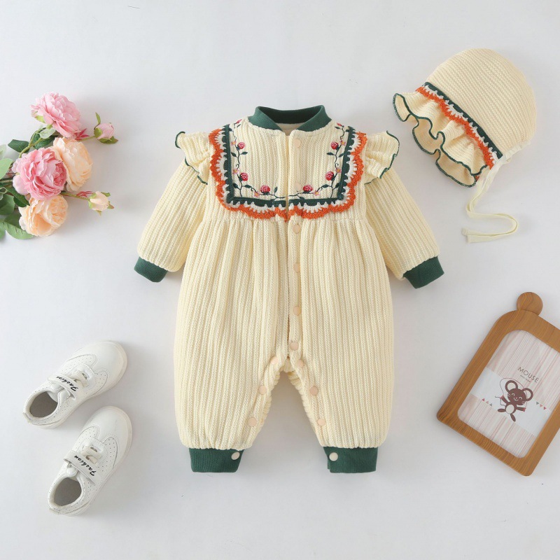 Baby Jumpsuit, Winter Outing Clothing, Sweet and Cute Lace Collar Jumpsuit, Cotton Long-Sleeved Baby Girl's Rompers
