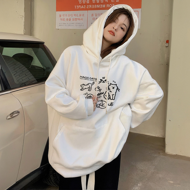 Picture of White Flower Grey Hooded Sweatshirt Women's 2024 New Spring and Autumn Thin Simple Style Early Autumn Long Sleeve Coat Design Sense Top