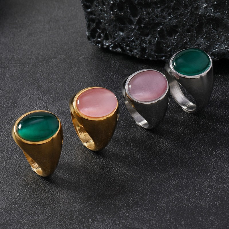Europe and the United States cross-border cat's eye stone ring retro atmosphere oval gem ring stainless steel casting jewelry manufacturers