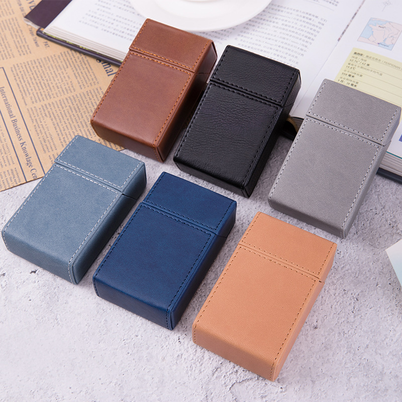 Picture of Pu Leather Flip-Top 20-Pack Thick Cigarette Box Creative Stylish Moisture-Proof Leather Men's Cigarette Box Manufacturer Wholesale