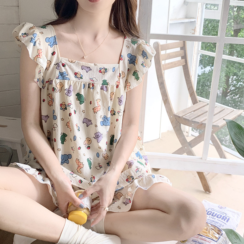 Pajamas women's summer sweet small flying sleeve vest camisole suit ins style cute fresh small outdoor home wear