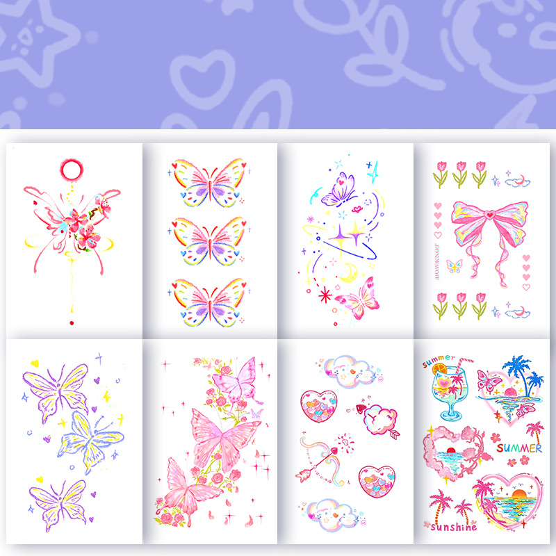 Single colorful butterfly tattoo stickers waterproof long-lasting simulation dopamine girl ins simple Japanese cute washable