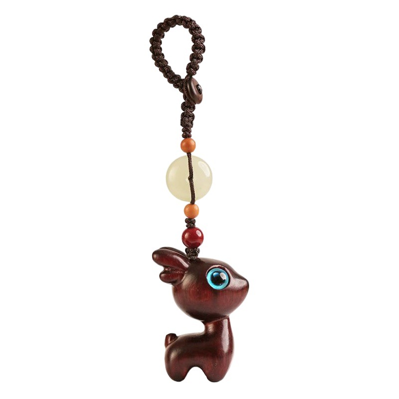 Cartoon Keychain Sandalwood Trendy Deer Safe Car Keychain for Men and Women Couple Pendant Holiday Gift