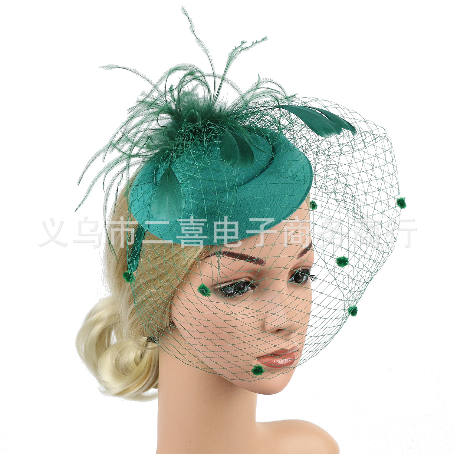 Picture of Cross-border supply of European and American bridal wedding gauze hair accessories fashion hairband headdress feather small hat hairpin