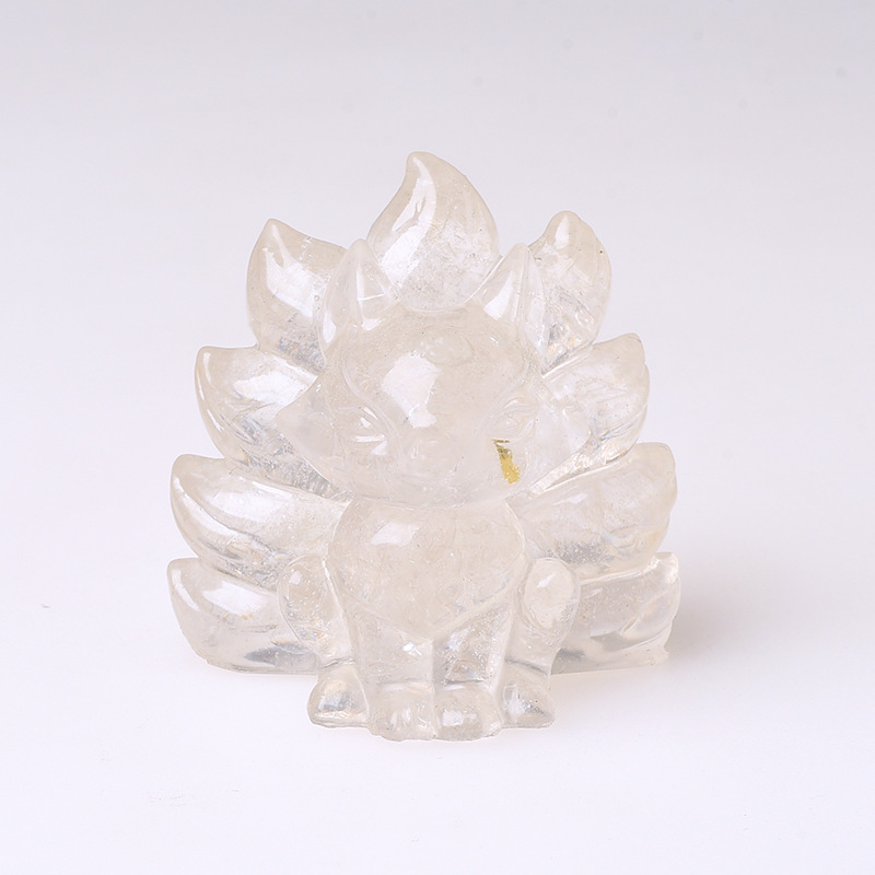 Picture of Natural Crystal Gravel Nine Tail Fox Doll Original Home Car Ornaments Living Room Bedside Gift Couple Gift