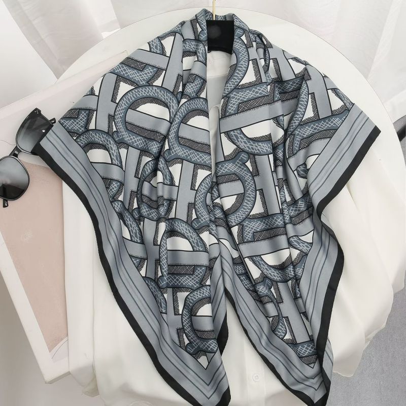 Picture of Autumn and winter all-match shawl animal printed black and white simple large square 90*90CM imitation silk twill silk scarf for women