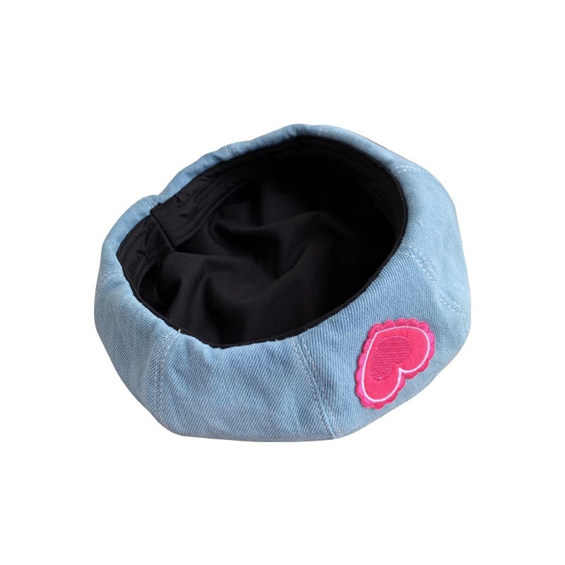 Picture of Japanese Style Retro Large Head Circumference Denim Beret Spring, Summer and Autum Women's K-Style Versatile Fashion Painter's Hat Makes the Face Smaller