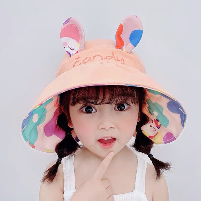 Picture of Cute Super Cute Girls' Big Brim Sunscreen Fisherman Hat Summer Sunshade Children's Empty Top Hat Fashionable Outdoor Baby Sun Hat