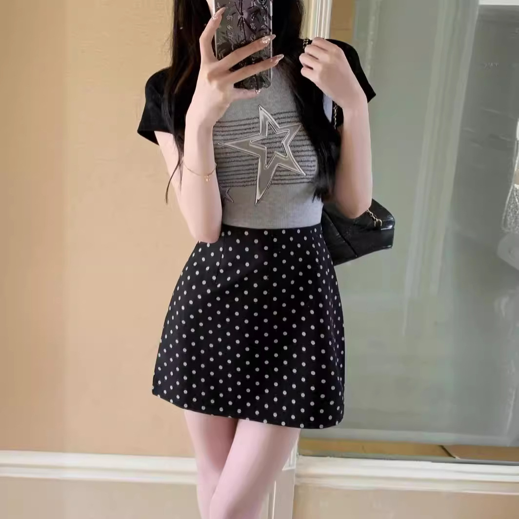 French Style White Polo Dot Skirt Women's Summer 2024 New Style Skirt Skirt Small Hip Skirt A- line Skirt Short Skirt