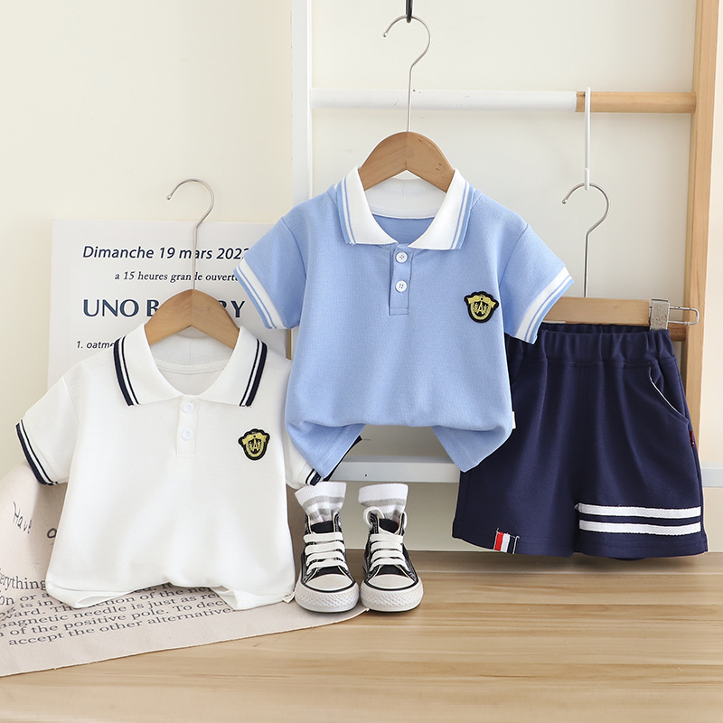 Boys' suit Leisure College Style Short Sleeve Western Style Summer Dress 2025 New Baby Two-Piece Set Children's Kindergarten Dress