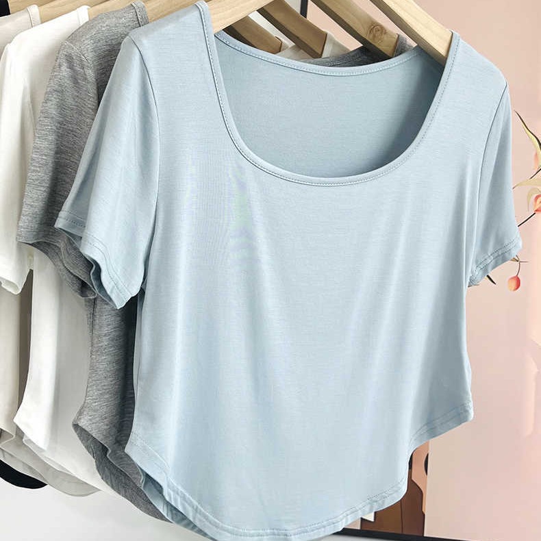 Super Soft Waxy Modal Draped Square Neck Short-sleeved T-shirt Women's Summer Slim-fit Slimming Short Base Shirt Solid Color Top
