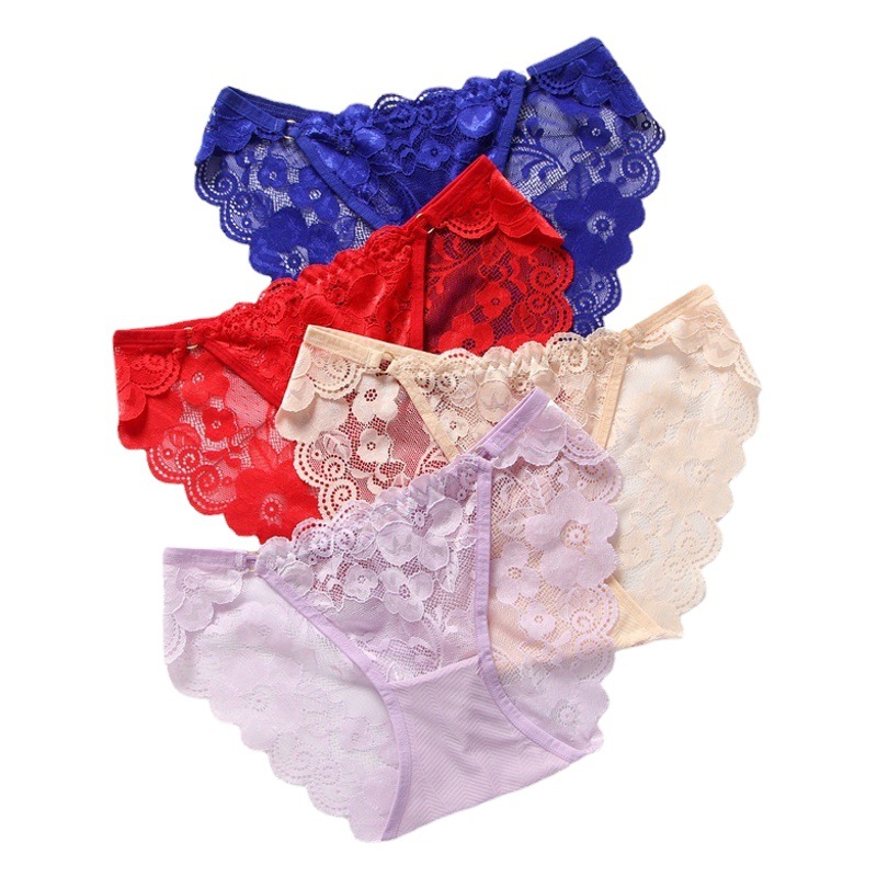 Breathable Seamless Ultra-thin Lace Sexy Ladies Underwear Low Waist Hollow Lace Hip Briefs Women Transparent Briefs