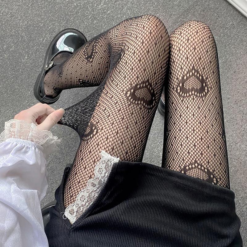 KT cat jk socks Japanese sexy black stockings female Hell0Kitty pattern hollow fishnet stockings jacquard net stockings