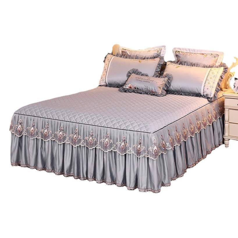 Princess lace bedspread bed skirt one-piece quilted thickened Simmons protective cover non-slip 1.5m 1.8m single double
