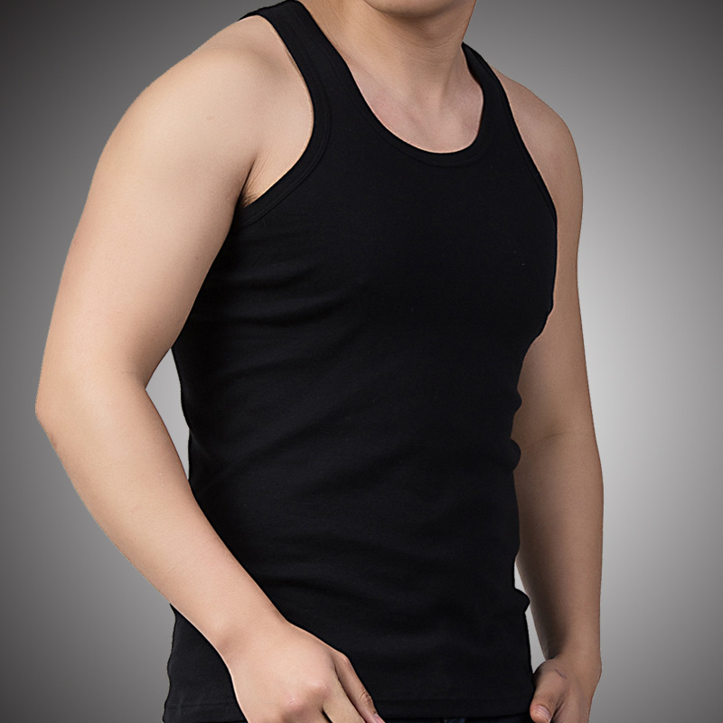 Summer Men's Vest Hurdle Sports Breathable Sweat-Absorbent Cotton Pure Black Fine Ribbed I-Shaped Inner Wear Bottoming Shirt