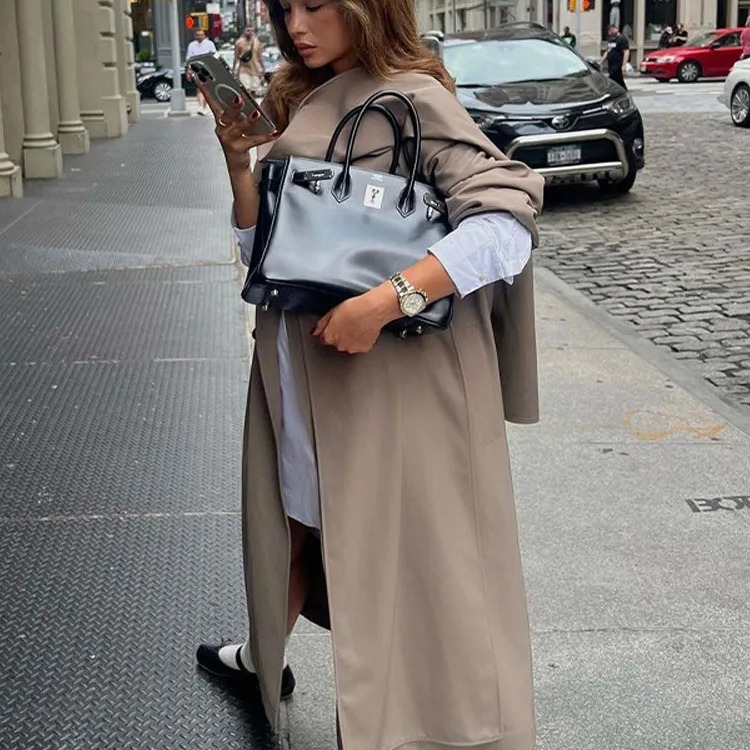 Picture of Long-sleeved European and American Cross-border New Women's Trenchcoat Long Loose Coat Women's Mid-length High-end Pocket for Autumn and Winter