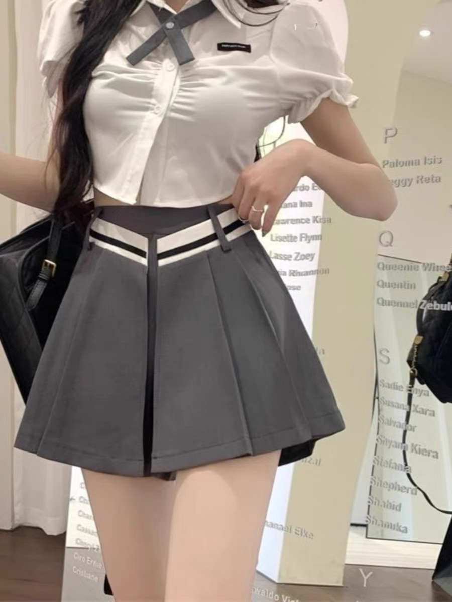 Irregular Suit Short Skirt Pants Women's Summer Beautiful Girl Spice Girl Casual High Waist Slim-Fit Slimming A- line Pleated Skirt Pants