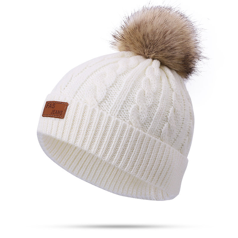 Picture of Winter Children's Neck Hat Two-Piece Pompom Baby Baby Knitted Hat Warm Wool Fleece-Lined Thickened Neck Set