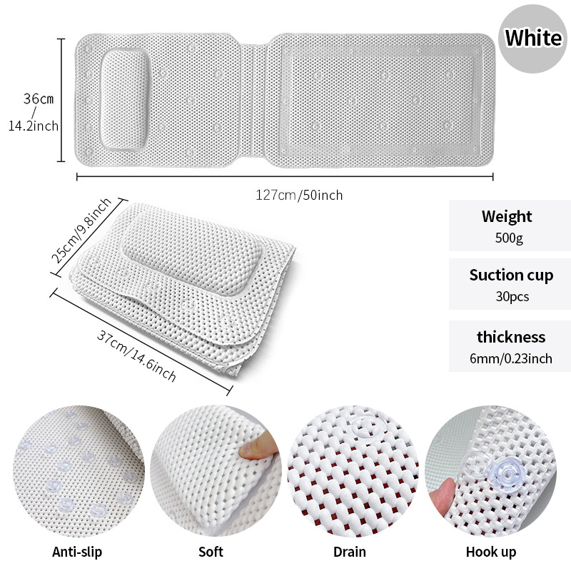Picture of PVC Bathroom Bath Mat Non-Slip Anti-Drop-Resistant Bath with Suction Cup Household SPA Bath with Pillow Backrest Bath Mat