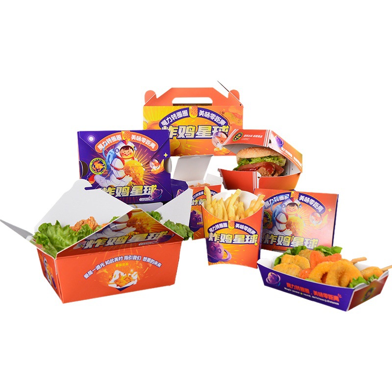 in stock postage fried chicken cartoon series packed paper meal fried chicken chicken rice flower boat type portable fried chicken box price breaking clearance