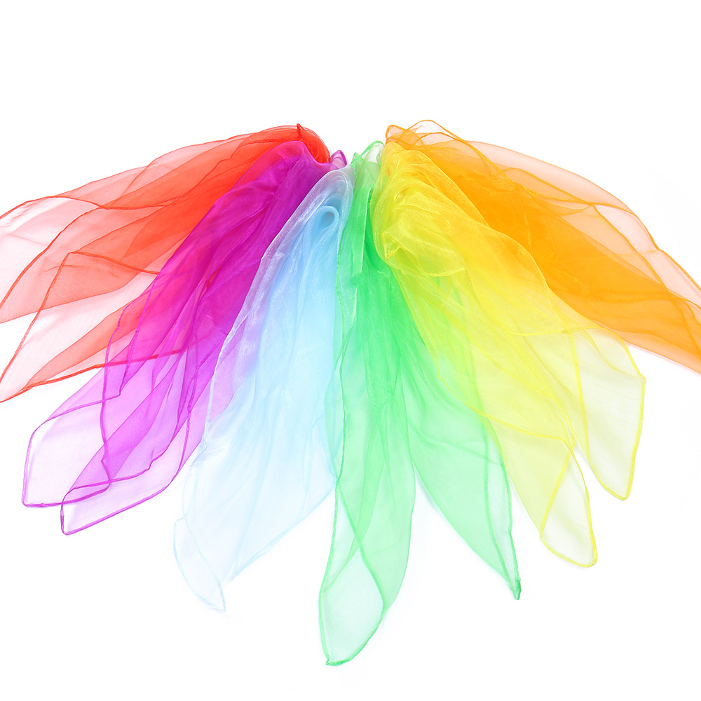 60cm solid color chiffon scarf children dance performance Magic small silk scarf square scarf nylon game scarf wholesale