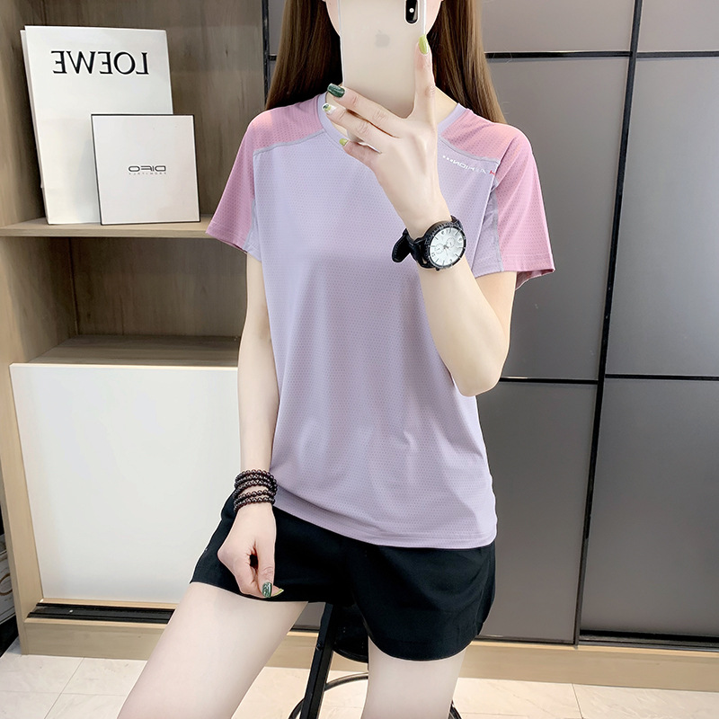 Summer Women's High-Elastic Breathable Round Neck Short-Sleeved Suit Fashionable Quick-Drying Sports Suit Women's Group High School Entrance Examination Sports