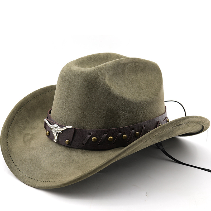 Picture of Niutou Suede Western Cowboy Hat Woolen Jazz Hat Men's and Women's Ethnic Style Autumn and Winter Felt Hat Big Brim Hat