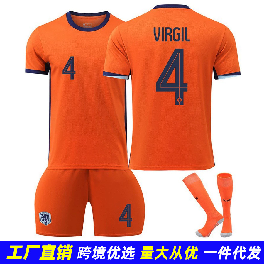 2024 European Cup Netherlands Home and Away No. 4 Van Dijk Jersey Adult Jersey Suit Kidsren's Football Uniform Wholesale