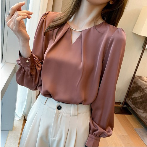 (in stock) French V-neck long sleeve loose shirt women's spring and autumn new casual fashion elegant western style chiffon shirt