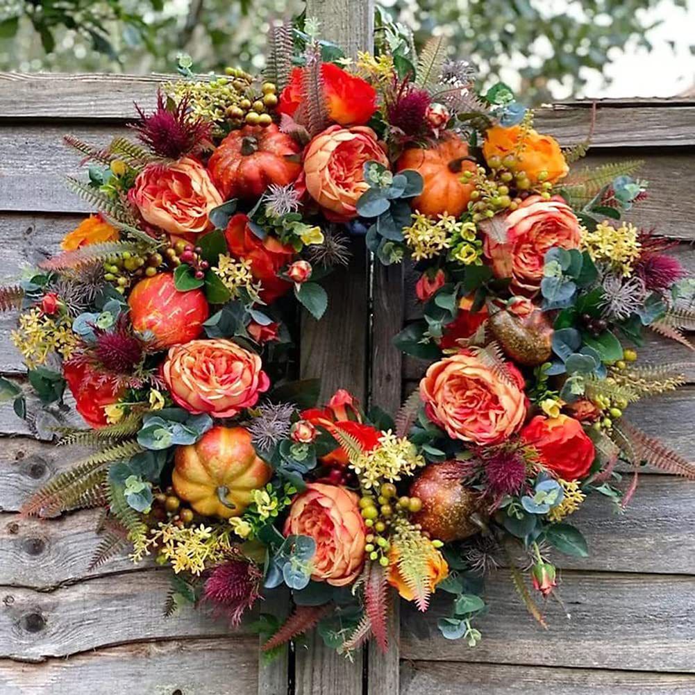 2023 Thanksgiving Peony Garland Decoration Halloween Garland Autumn Garland Maple Leaf Pumpkin Rattan Door Hanging Cabinet
